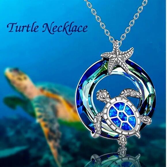 💎085💎 925 Sterling Silver Opal Turtle Necklace - Picture 3 of 15